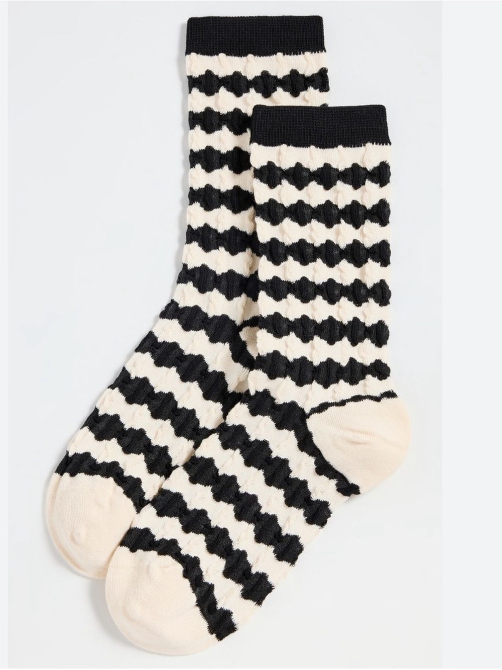 Stems 1 Pair Ivory Black Magic Stripe Cotton Blend Stretch Knit Luxury Socks